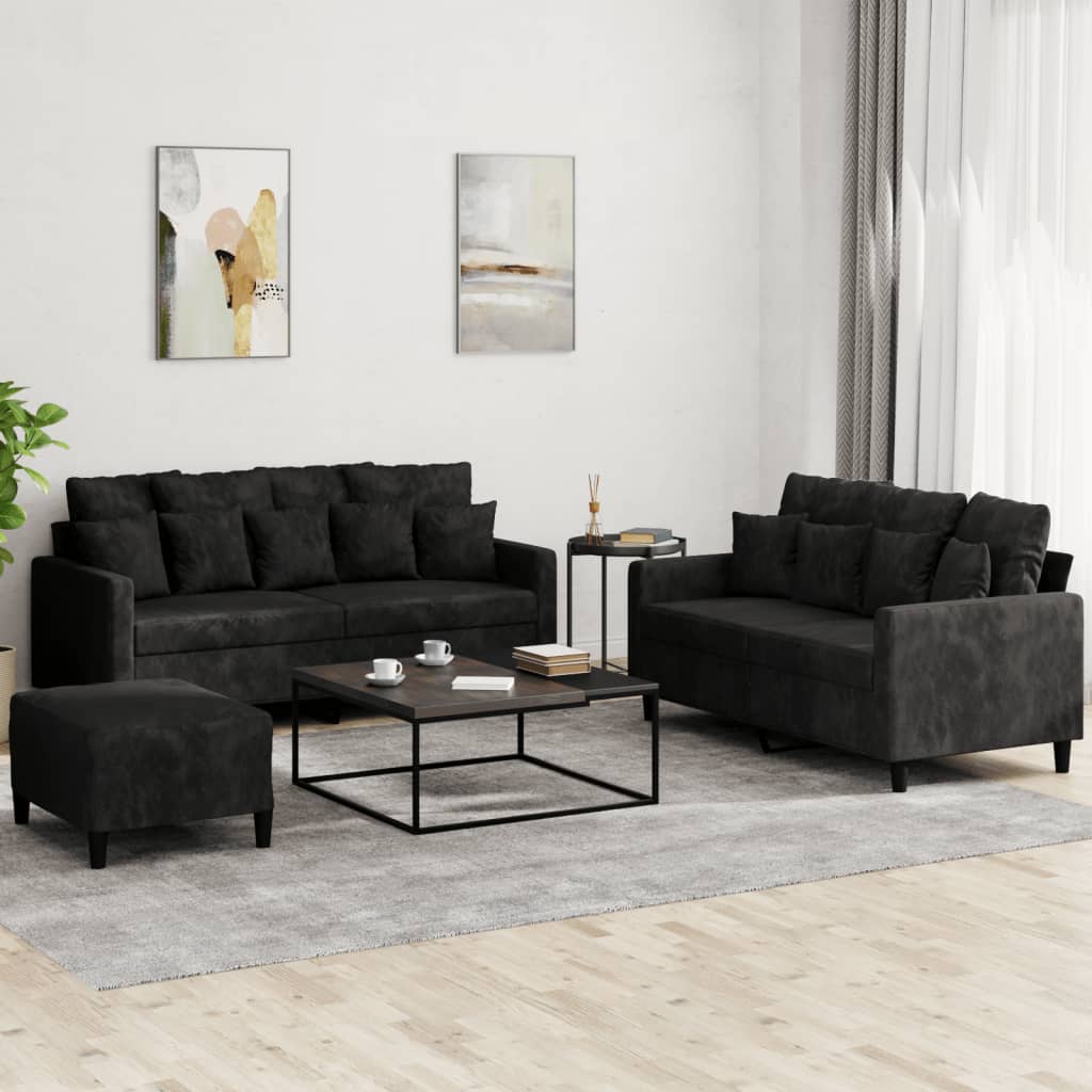 Set De Canapele Cu Perne, 3 Piese, , Catifea