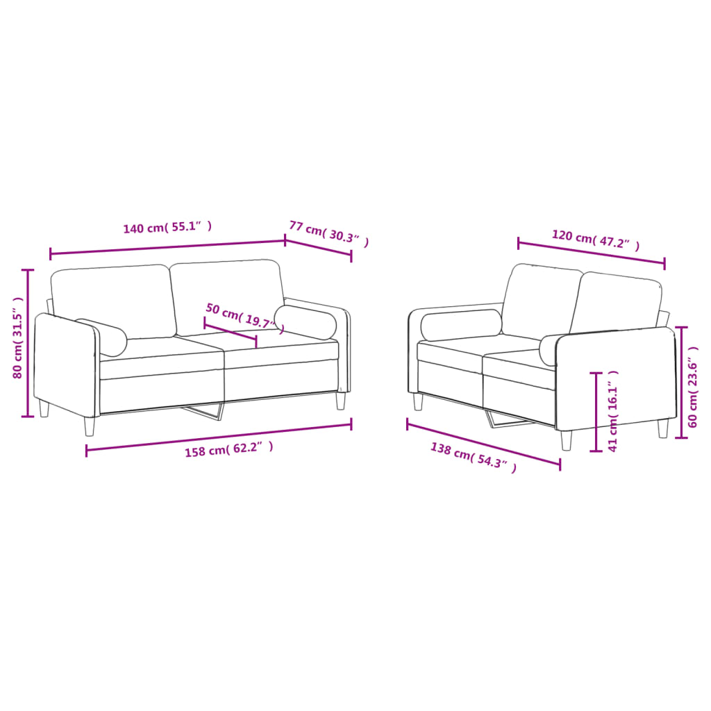 Set Canapea Cu Perne, 2 Piese, , Catifea