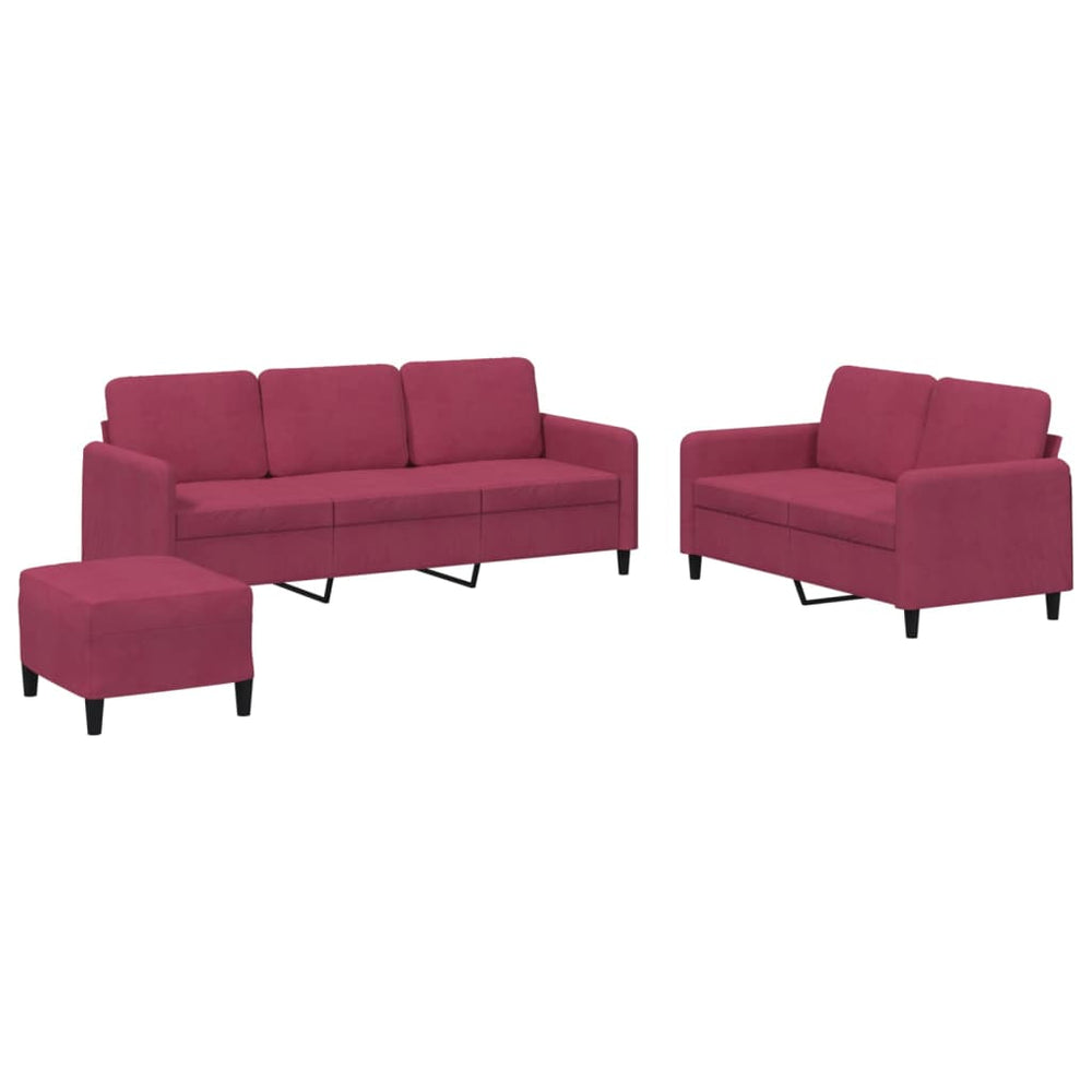 Set De Canapea, 3 Piese, Roșu Vin, Catifea