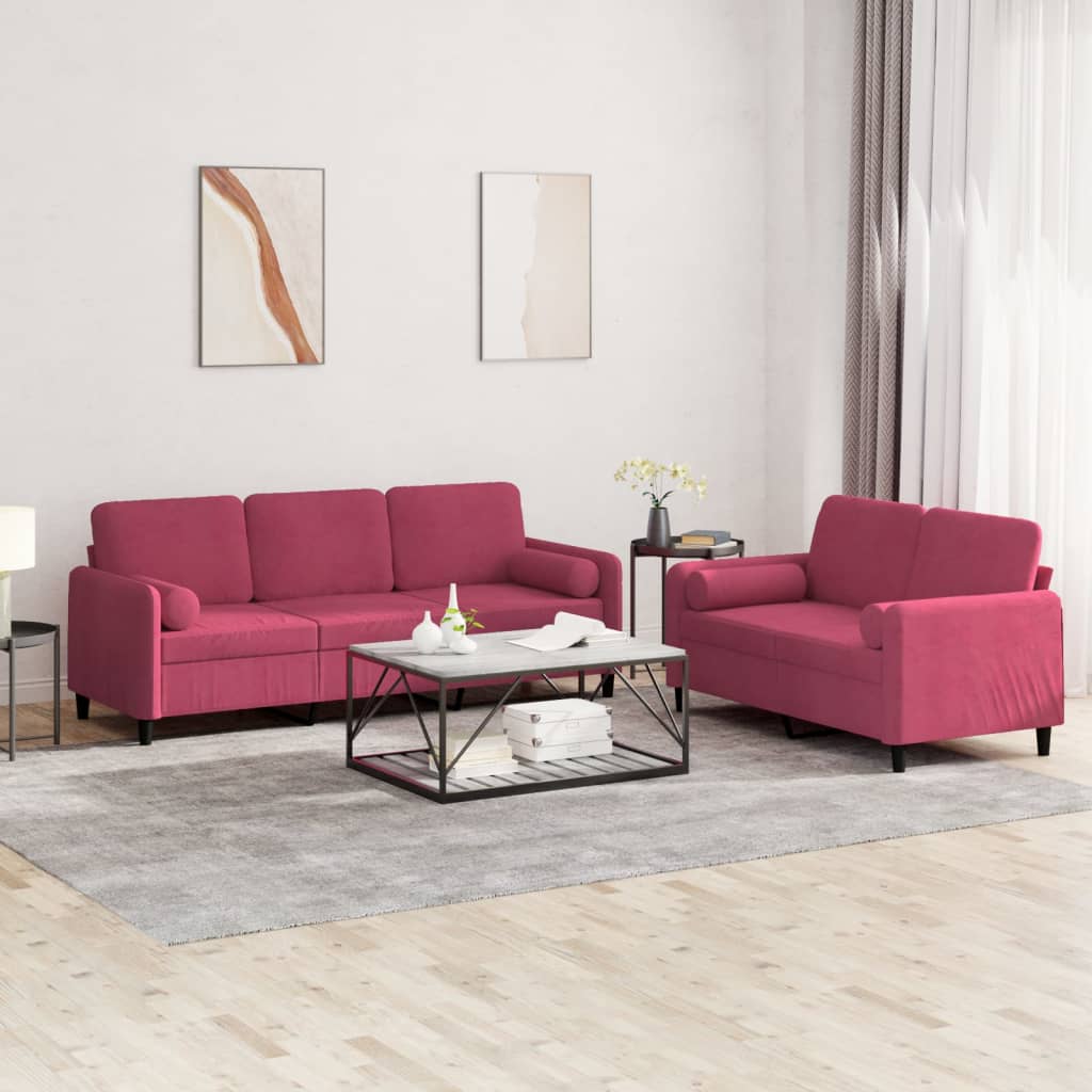 Set De Canapea, 3 Piese, Roșu Vin, Catifea