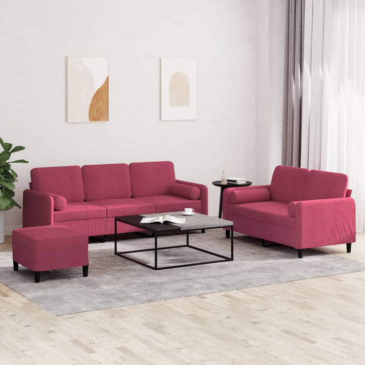 Set De Canapea, 3 Piese, Roșu Vin, Catifea