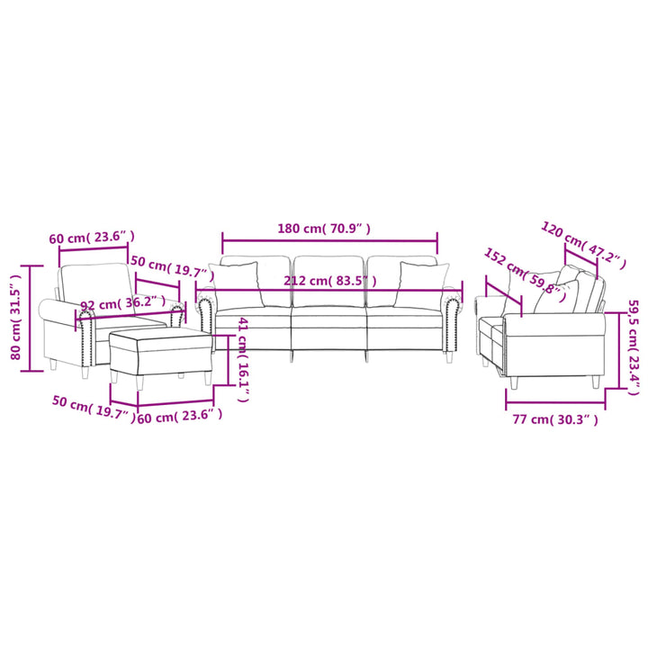 Set Canapea Cu Perne, 4 Piese, , Catifea