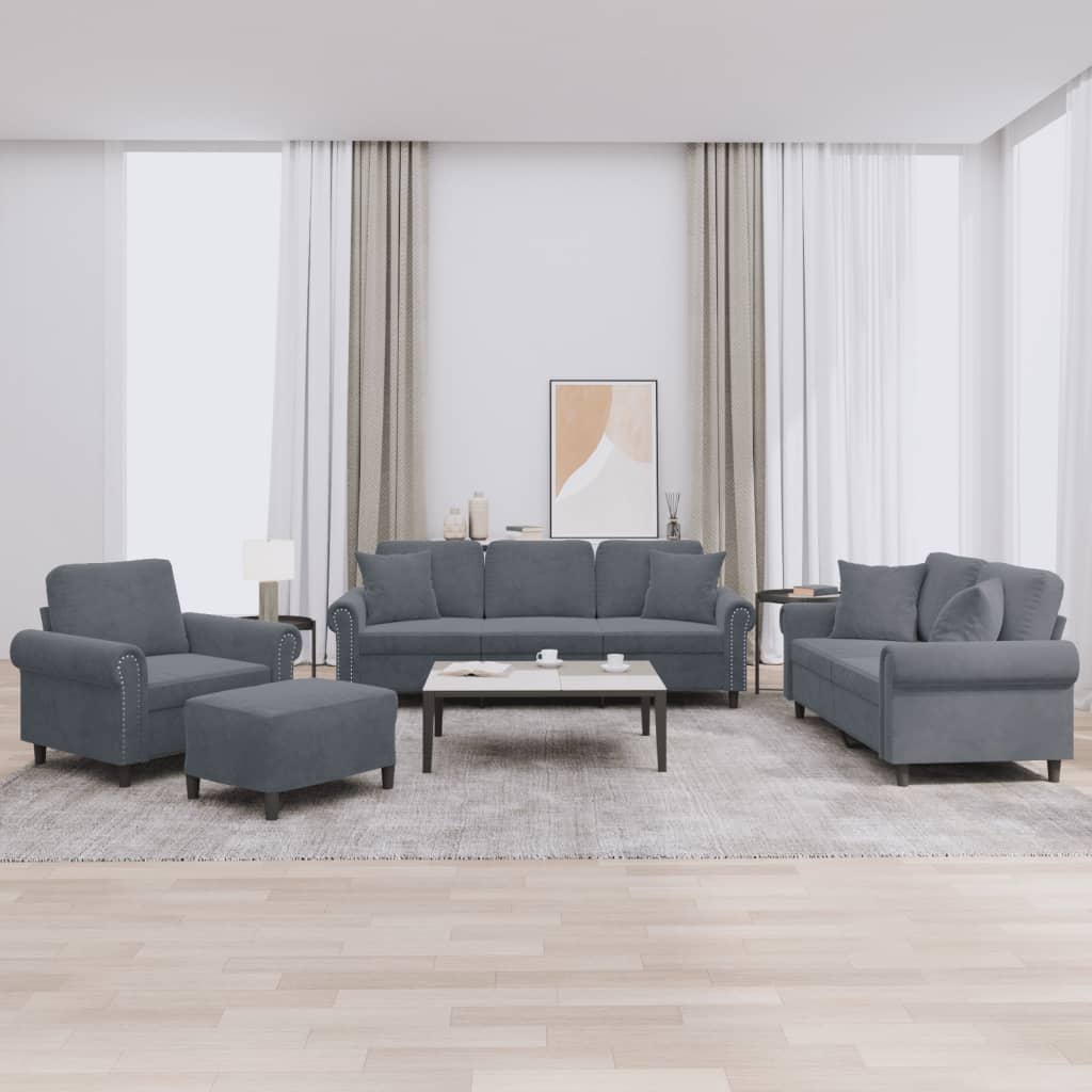 Set Canapea Cu Perne, 4 Piese, , Catifea