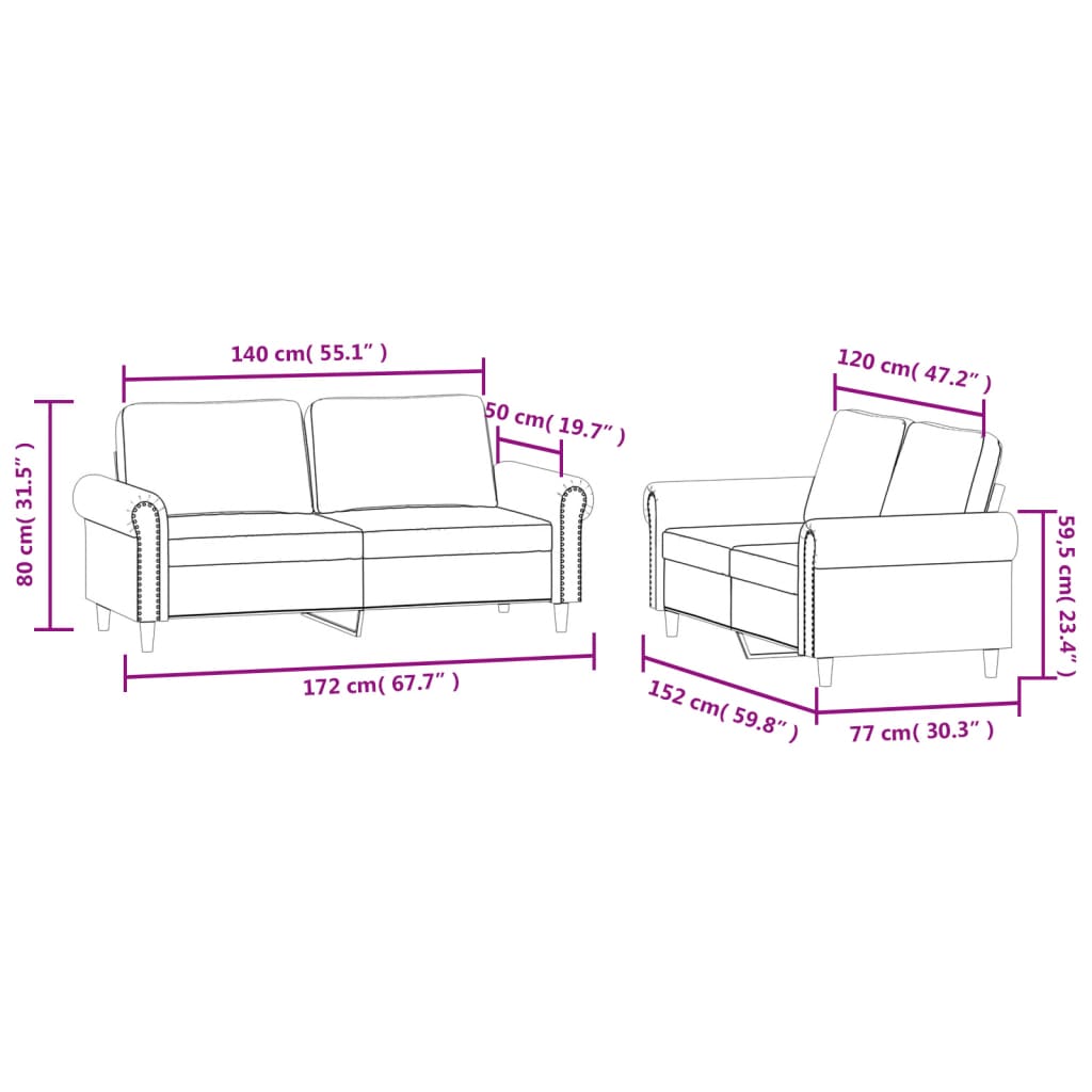 Set De Canapele Cu Perne, 2 Piese, , Catifea