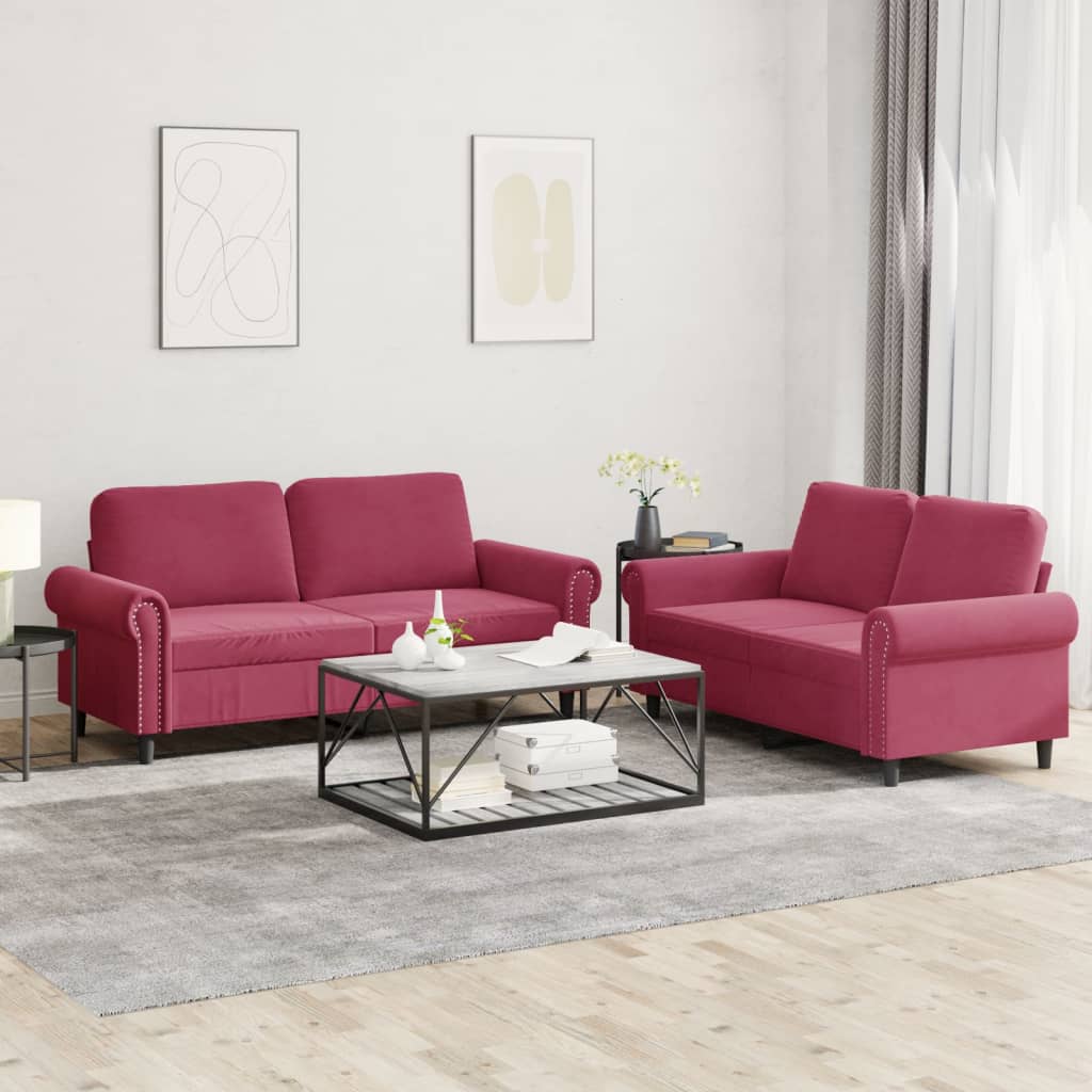 Set De Canapele Cu Perne, 2 Piese, , Catifea