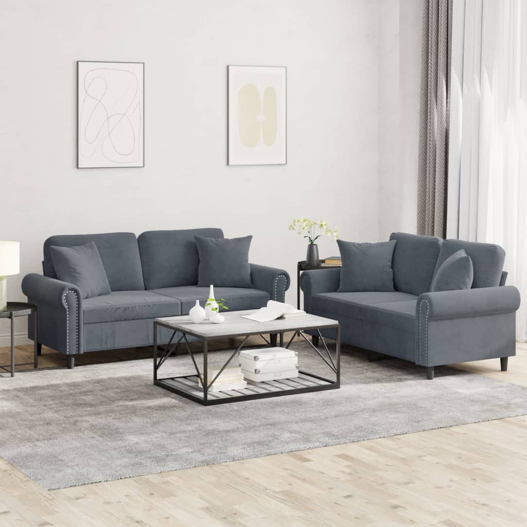 Set De Canapele Cu Perne, 2 Piese, , Catifea