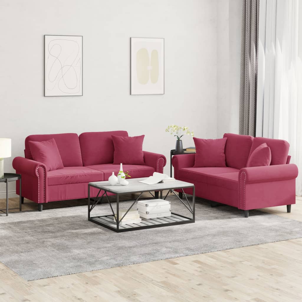 Set De Canapele Cu Perne, 2 Piese, , Catifea