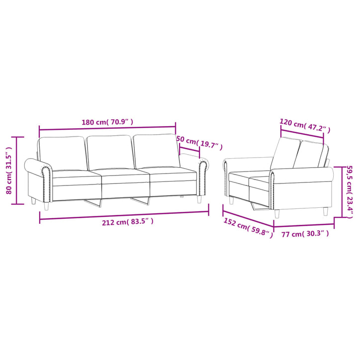 Set De Canapele Cu Perne, 2 Piese, , Catifea