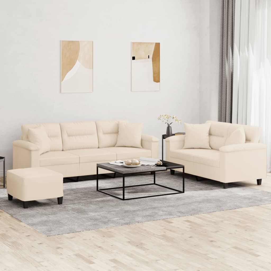 Set De Canapele Cu Perne, 3 Piese, , Microfibră