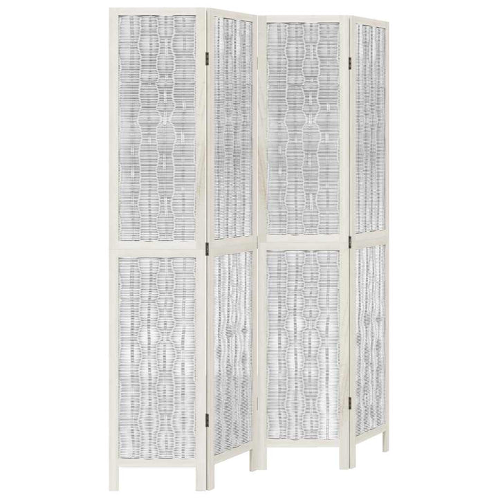 Paravan Cameră 4 Panouri, Alb, Lemn Masiv Paulownia