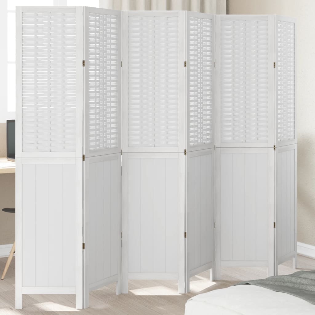 Paravan Cameră 6 Panouri, Alb, Lemn Masiv Paulownia