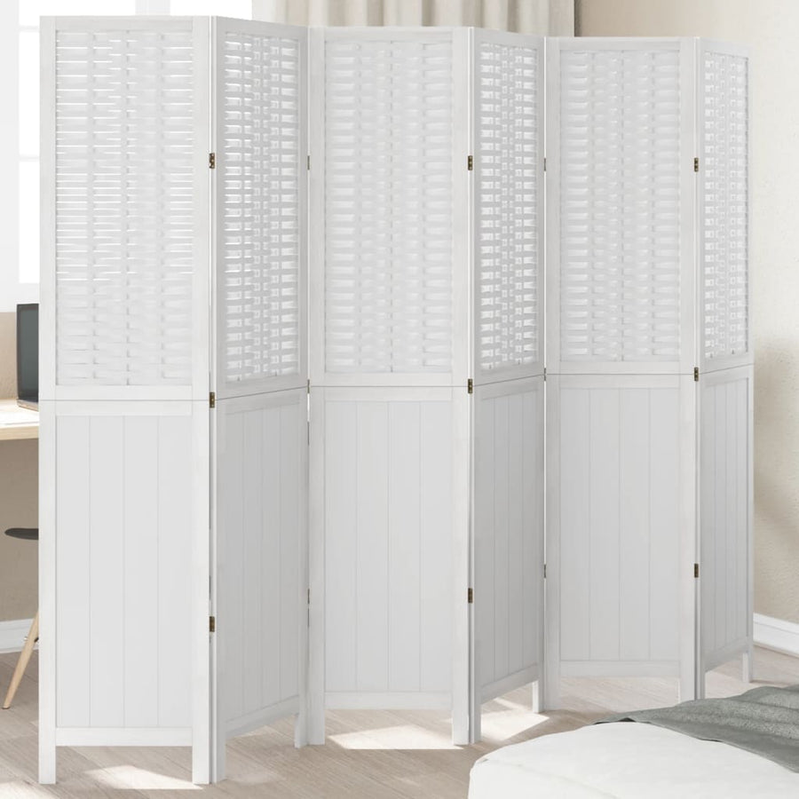 Paravan Cameră 6 Panouri, Alb, Lemn Masiv Paulownia