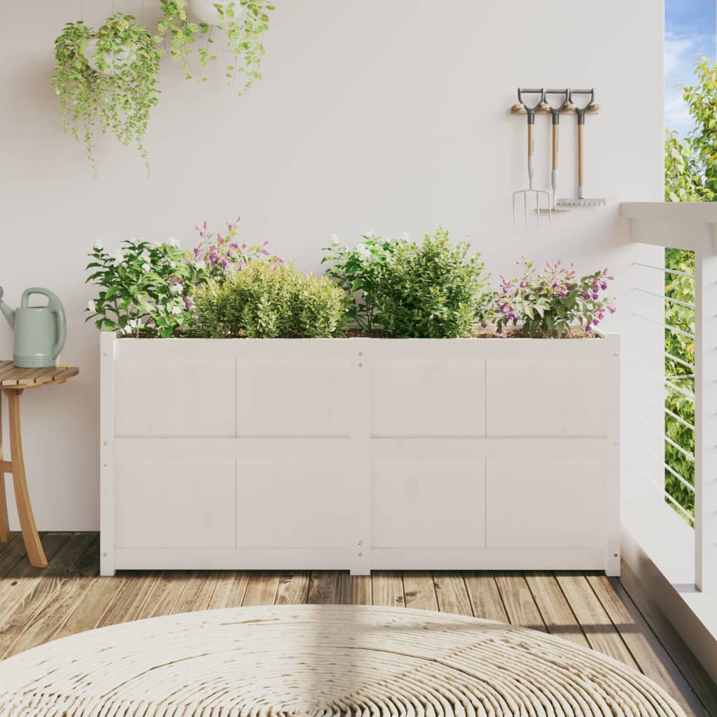 Jardinieră De Grădină, Alb, 150X50X70 Cm, Lemn Masiv De Pin