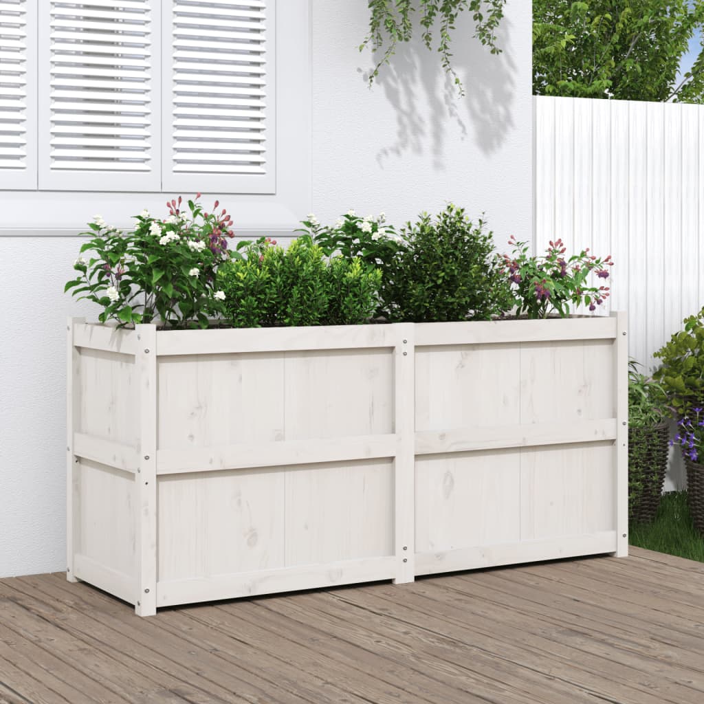 Jardinieră De Grădină, Alb, 150X50X70 Cm, Lemn Masiv De Pin