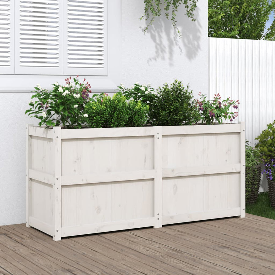 Jardinieră De Grădină, Alb, 150X50X70 Cm, Lemn Masiv De Pin