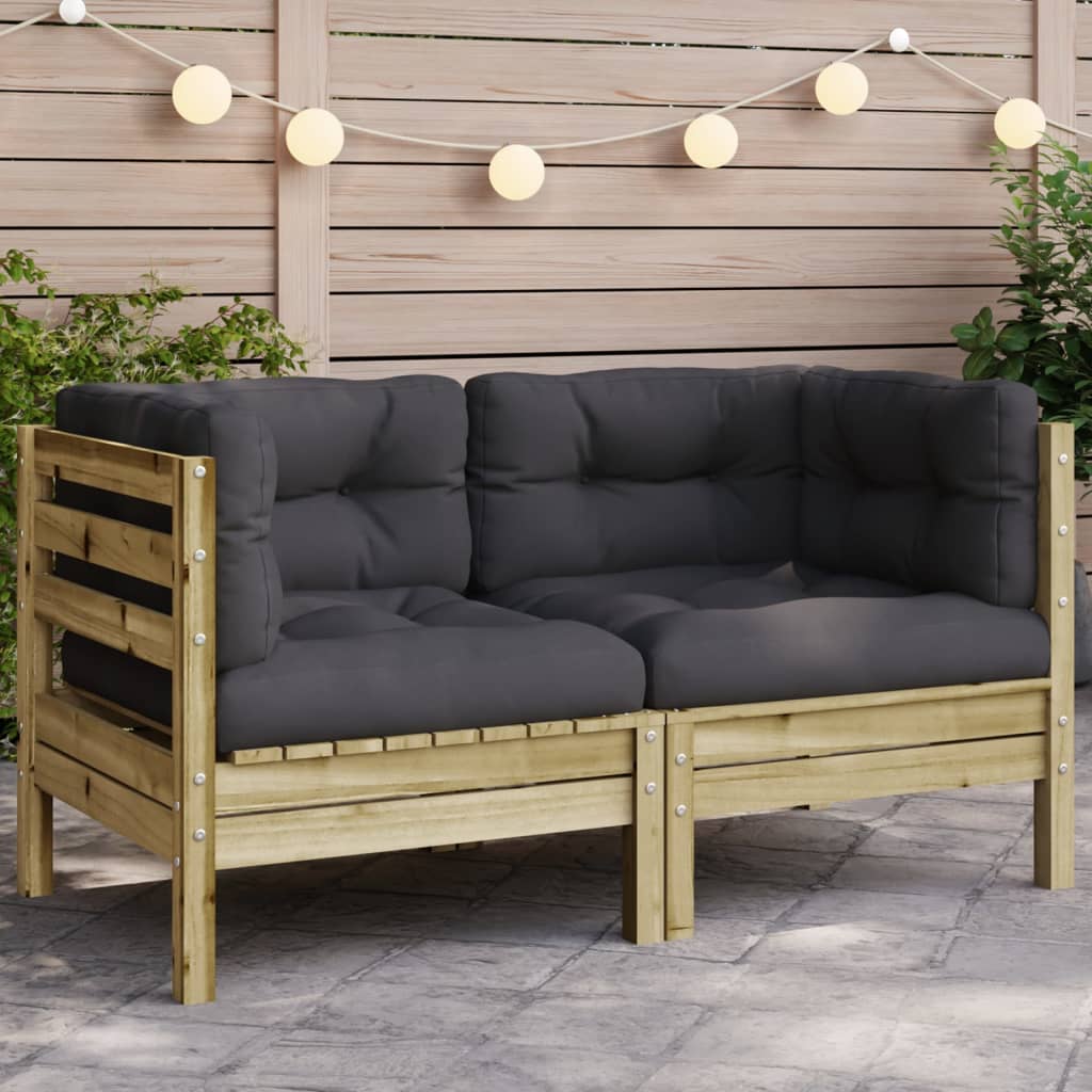 Set Mobilier Grădină Cu Perne, 3 Piese, , Lemn Masiv Pin
