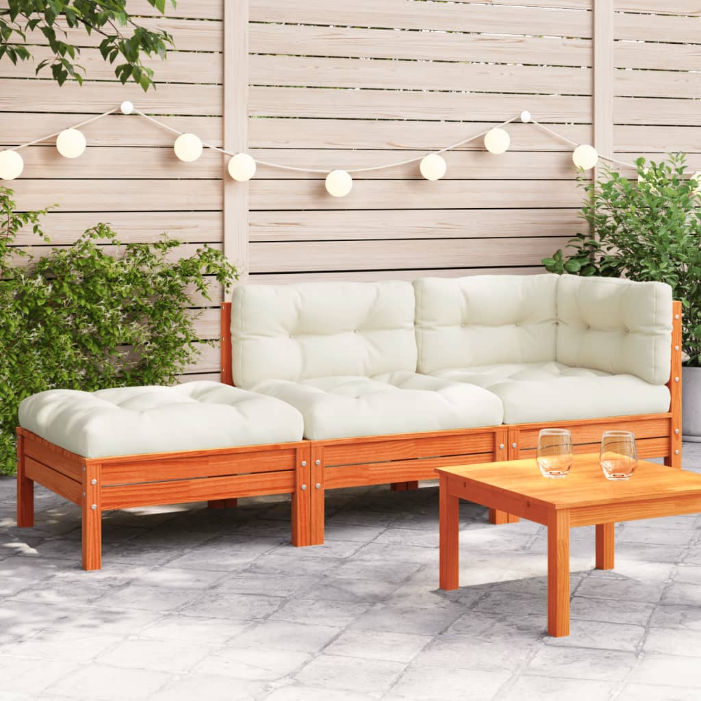 Set Mobilier Grădină Cu Perne, 3 Piese, , Lemn Masiv Pin