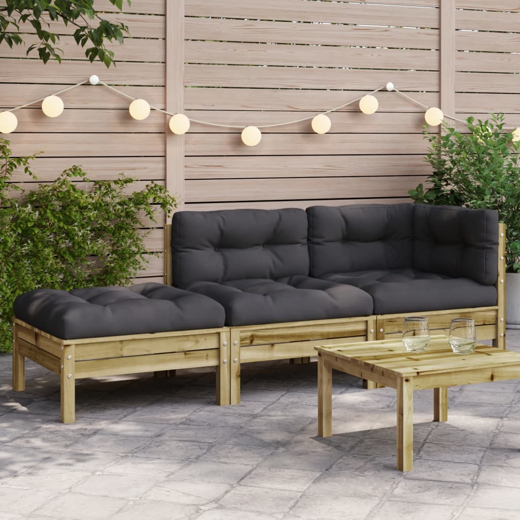 Set Mobilier Grădină Cu Perne, 3 Piese, , Lemn Masiv Pin