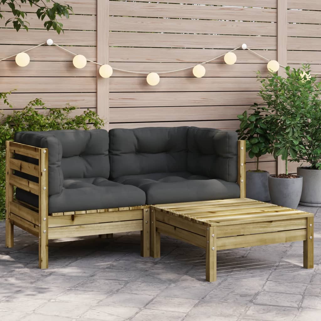 Set Mobilier Grădină Cu Perne, 3 Piese, , Lemn Masiv Pin