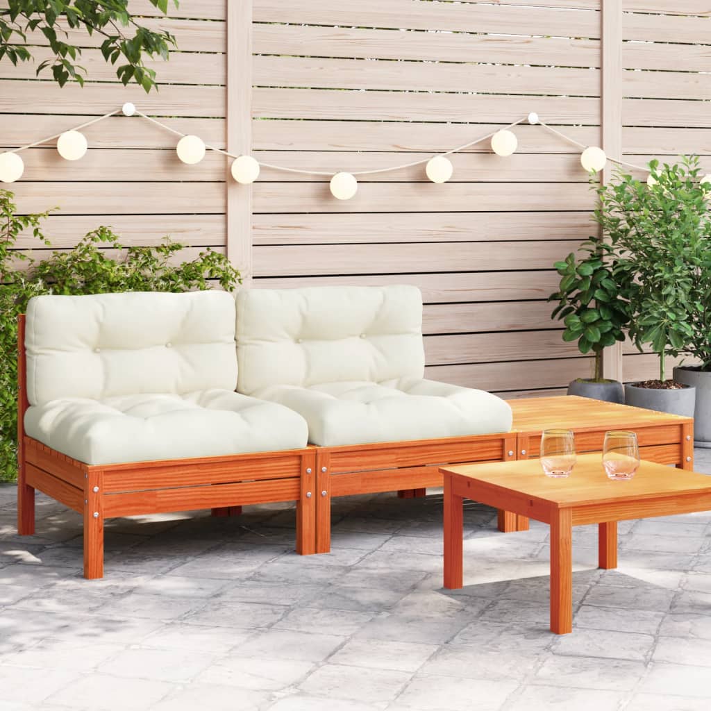 Set Mobilier Grădină Cu Perne, 3 Piese, , Lemn Masiv Pin