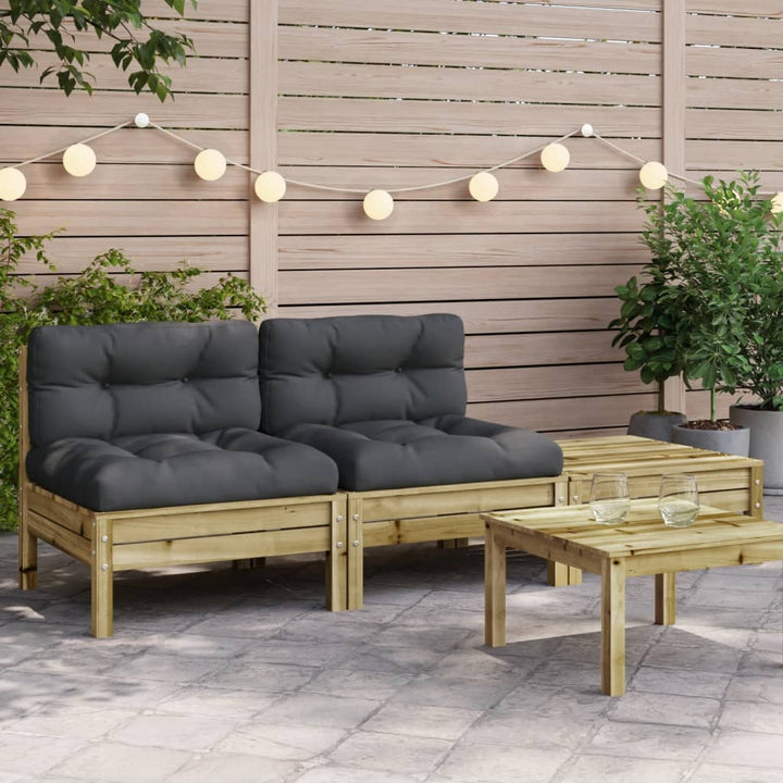 Set Mobilier Grădină Cu Perne, 3 Piese, , Lemn Masiv Pin
