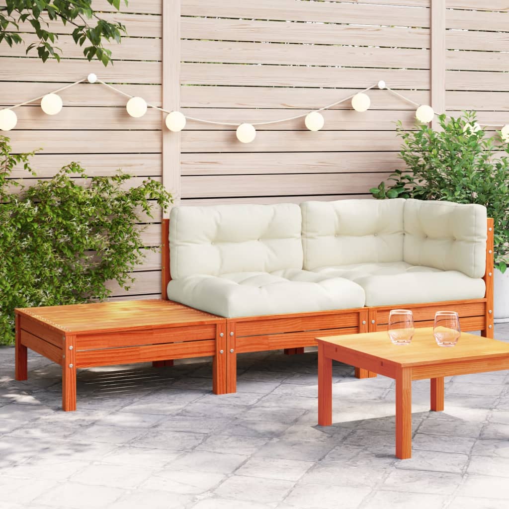 Set Mobilier Grădină Cu Perne, 3 Piese, , Lemn Masiv Pin