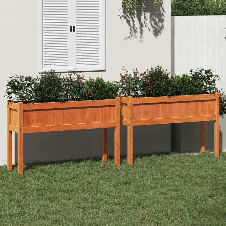 Jardinieră Grădină Cu Picioare Maro Ceruit 110X31X70Cm Lemn Pin