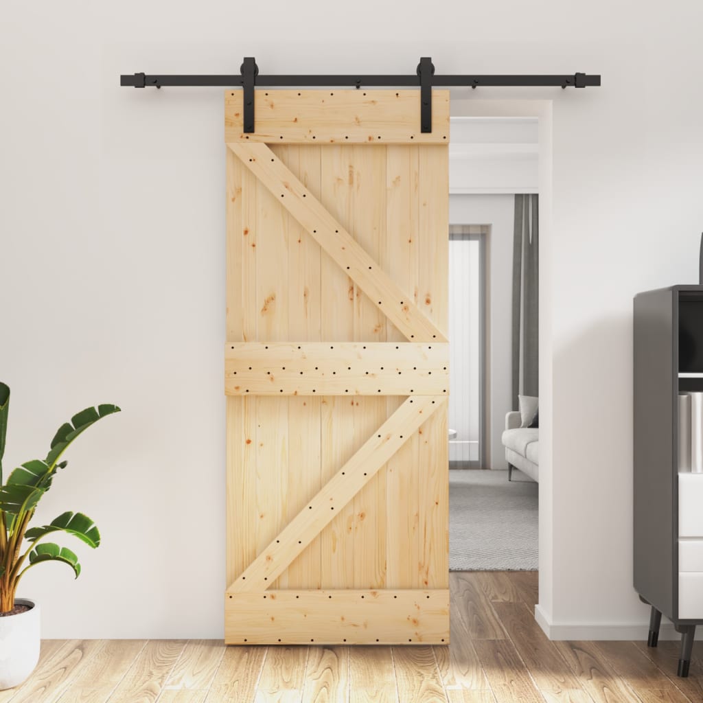 Ușă Glisantă Cu Set De Feronerie 85X210 Cm, Lemn Masiv De Pin