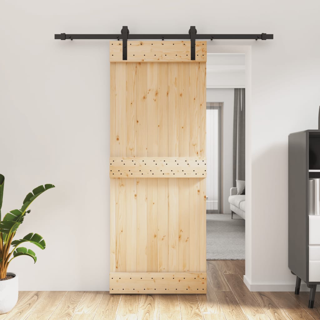 Ușă Glisantă Cu Set De Feronerie 80X210 Cm, Lemn Masiv De Pin