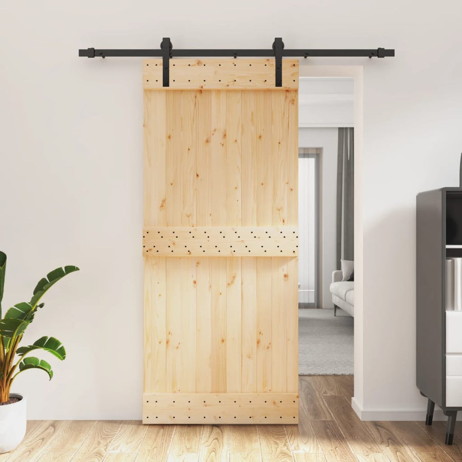 Ușă Glisantă Cu Set Feronerie, 90X210 Cm, Lemn Masiv De Pin