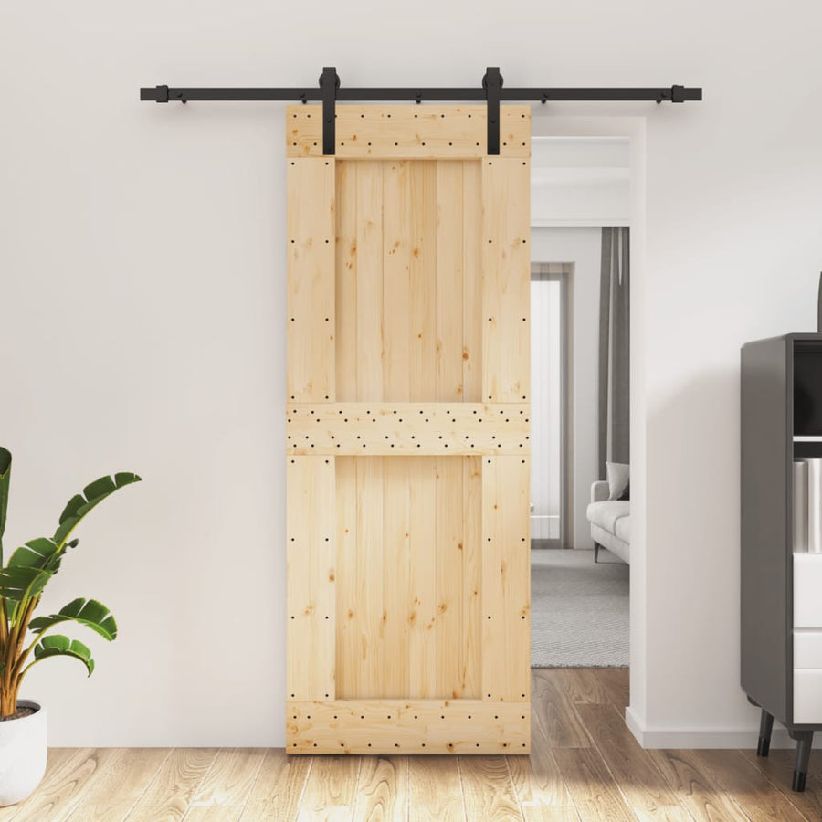 Ușă Glisantă Cu Set De Feronerie 80X210 Cm, Lemn Masiv De Pin