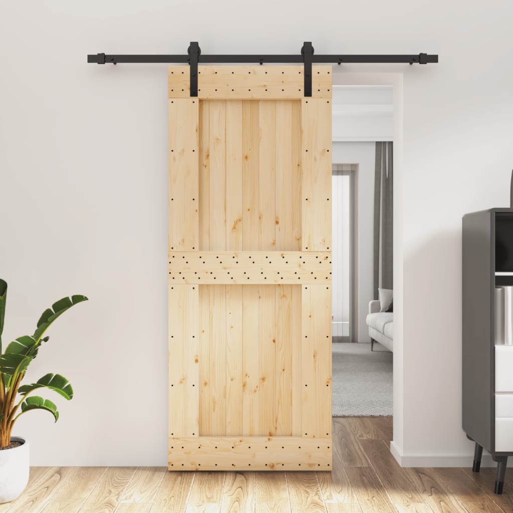 Ușă Glisantă Cu Set De Feronerie 85X210 Cm, Lemn Masiv De Pin