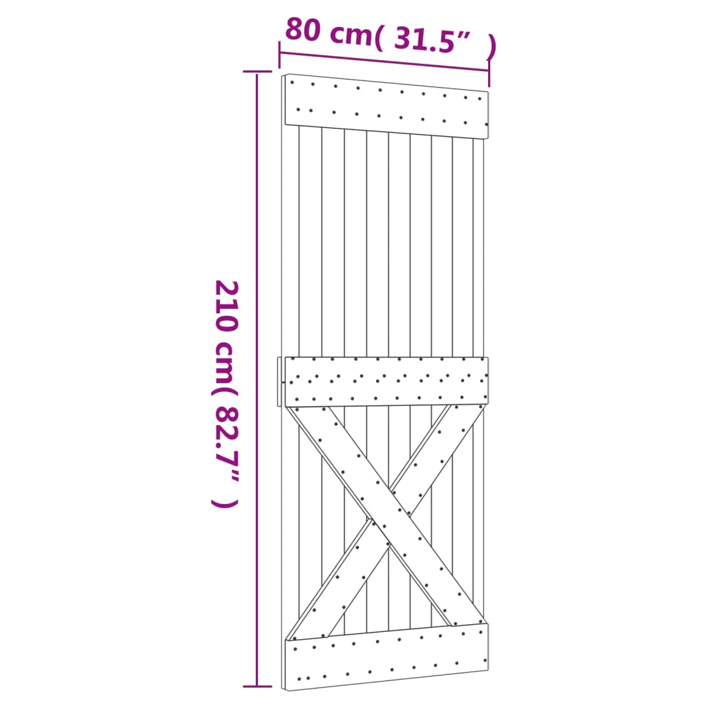 Ușă Glisantă Cu Set De Feronerie 80X210 Cm, Lemn Masiv De Pin
