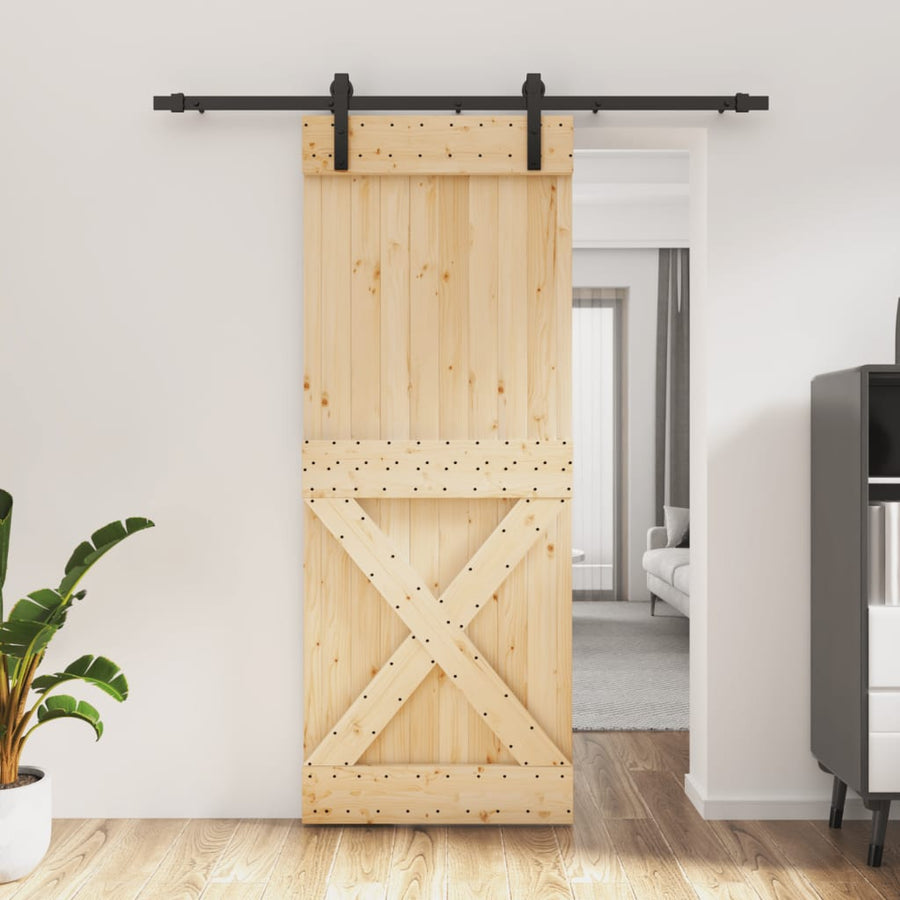Ușă Glisantă Cu Set De Feronerie 80X210 Cm, Lemn Masiv De Pin