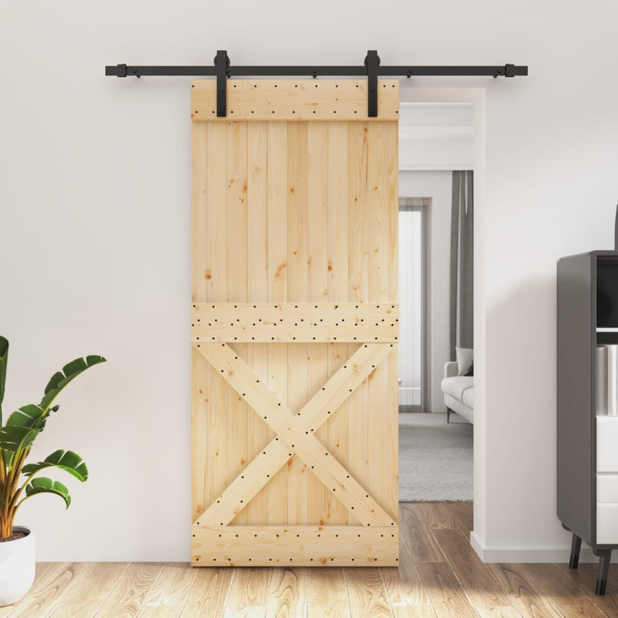 Ușă Glisantă Cu Set Feronerie, 90X210 Cm, Lemn Masiv De Pin