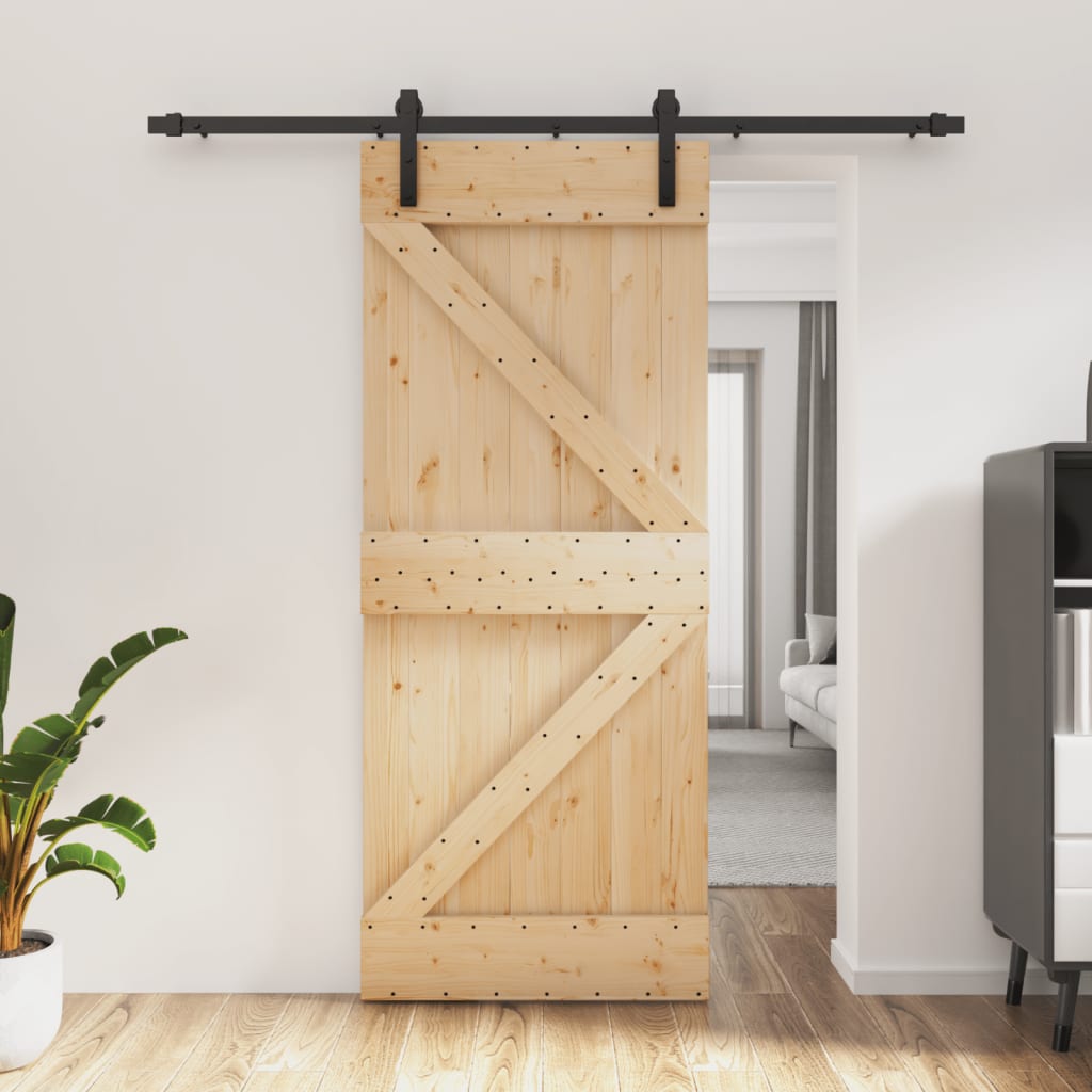 Ușă Glisantă Cu Set De Feronerie 85X210 Cm, Lemn Masiv De Pin