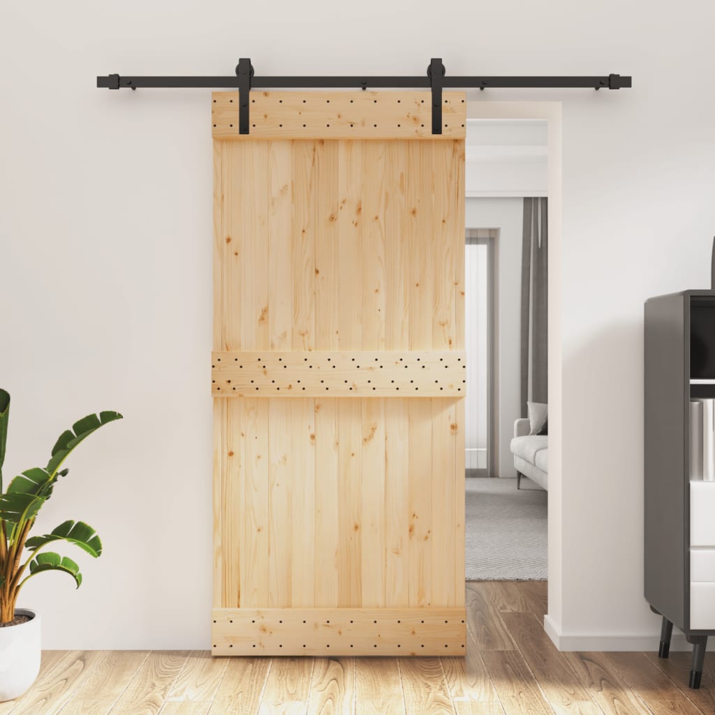 Ușă Glisantă Cu Set De Feronerie 95X210 Cm, Lemn Masiv De Pin