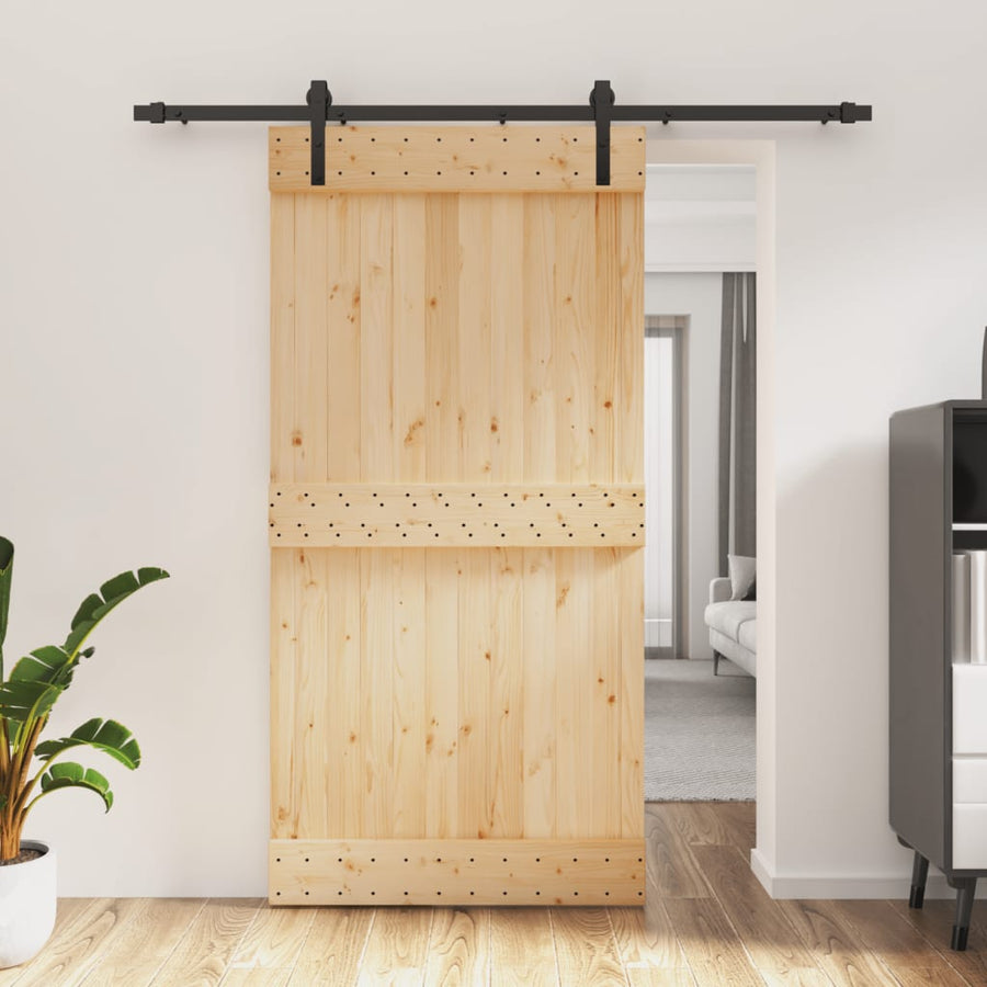 Ușă Glisantă Cu Set Feronerie, 100X210 Cm, Lemn Masiv De Pin