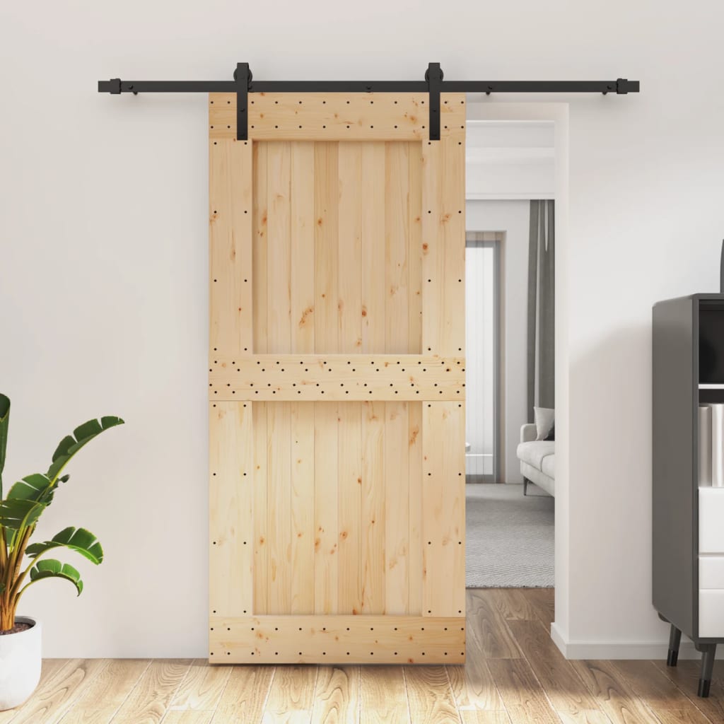 Ușă Glisantă Cu Set De Feronerie 95X210 Cm, Lemn Masiv De Pin