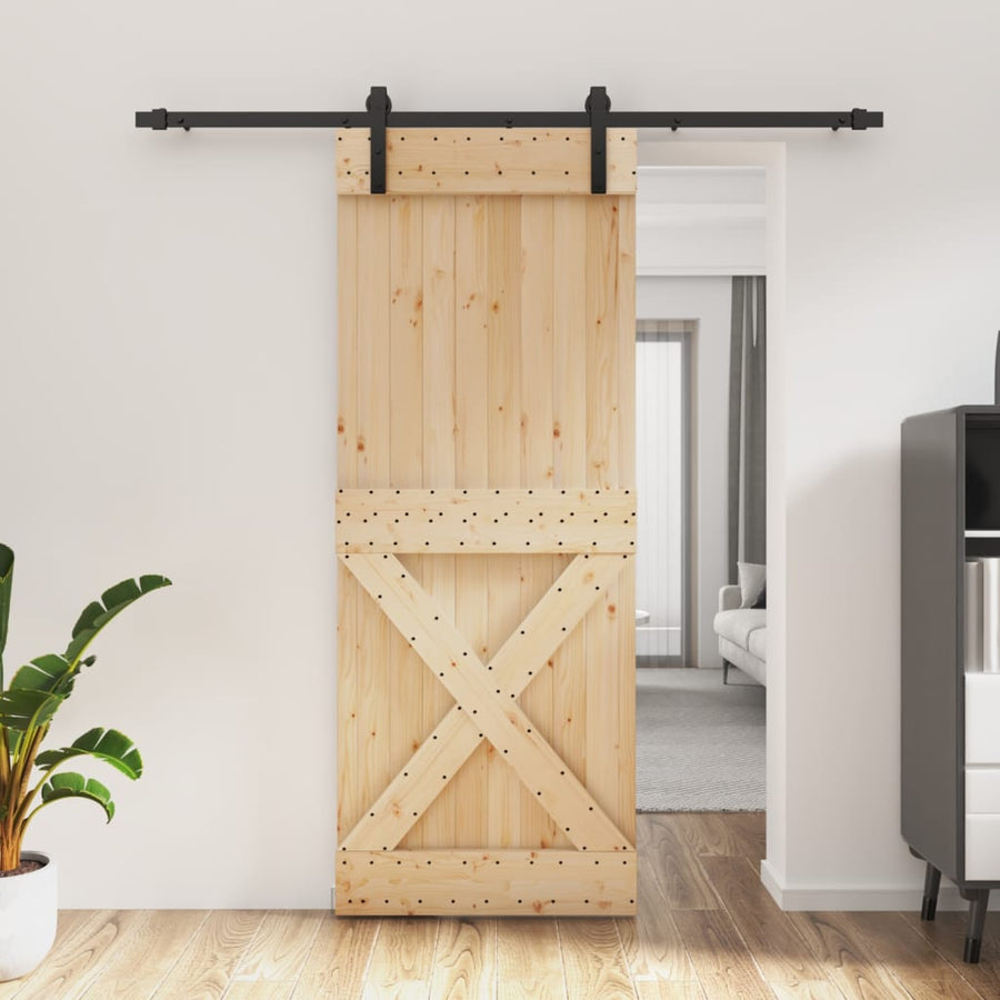 Ușă Glisantă Cu Set De Feronerie 80X210 Cm, Lemn Masiv De Pin
