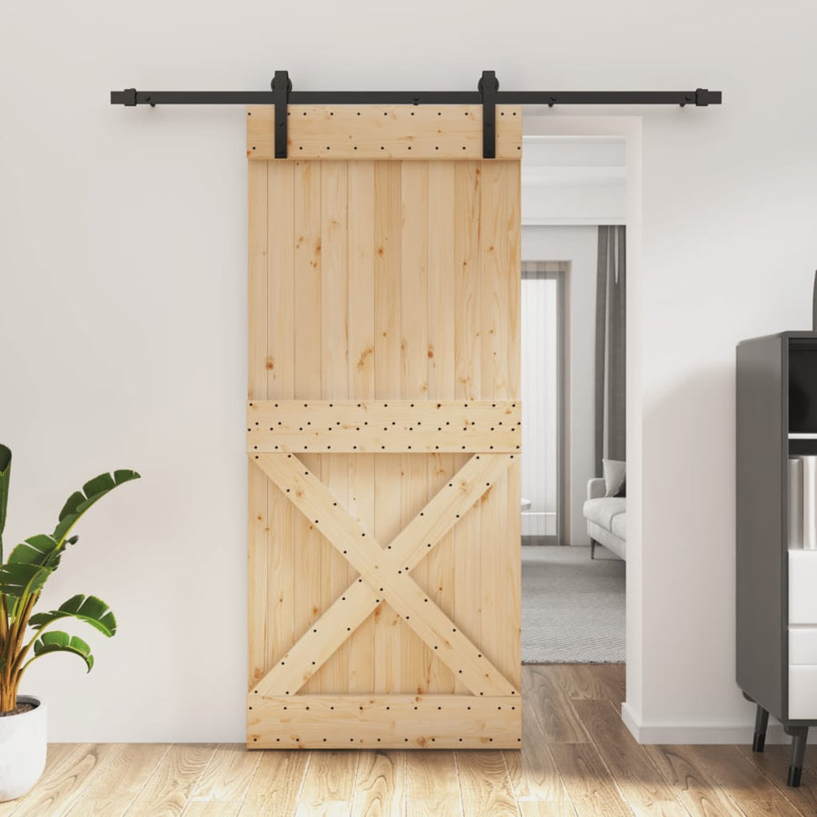 Ușă Glisantă Cu Set Feronerie, 90X210 Cm, Lemn Masiv De Pin