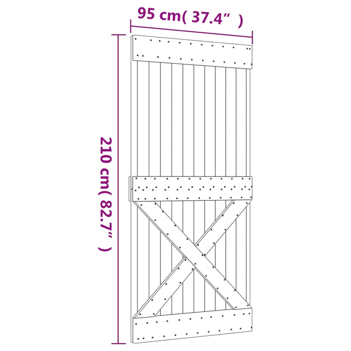 Ușă Glisantă Cu Set De Feronerie 95X210 Cm, Lemn Masiv De Pin