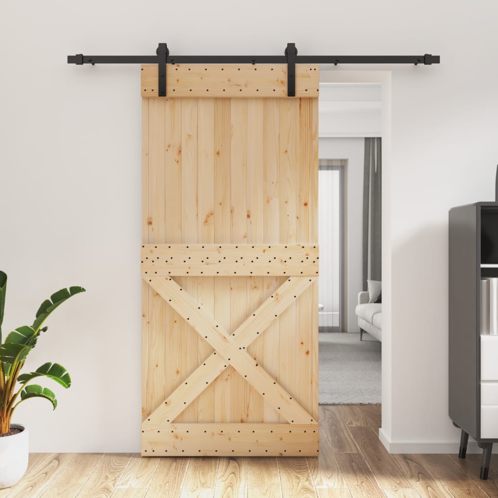 Ușă Glisantă Cu Set De Feronerie 95X210 Cm, Lemn Masiv De Pin