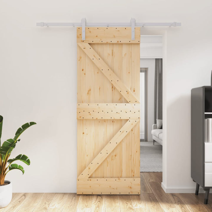Ușă Glisantă Cu Set De Feronerie 80X210 Cm, Lemn Masiv De Pin