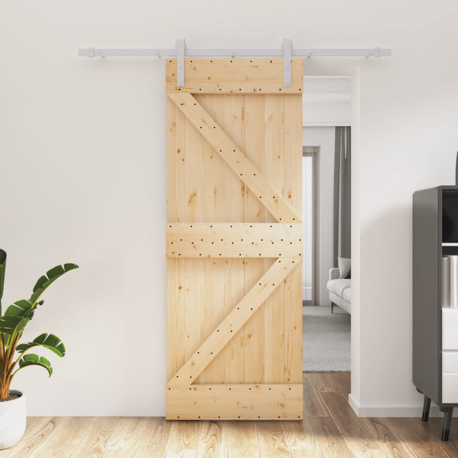 Ușă Glisantă Cu Set De Feronerie 80X210 Cm, Lemn Masiv De Pin