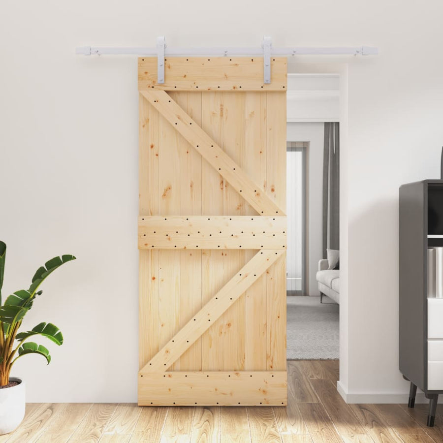 Ușă Glisantă Cu Set Feronerie, 90X210 Cm, Lemn Masiv De Pin