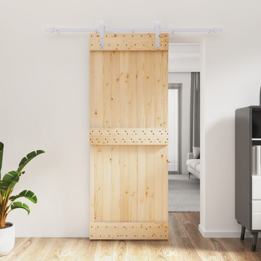 Ușă Glisantă Cu Set De Feronerie 80X210 Cm, Lemn Masiv De Pin
