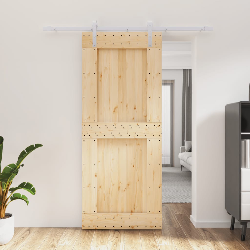 Ușă Glisantă Cu Set De Feronerie 85X210 Cm, Lemn Masiv De Pin