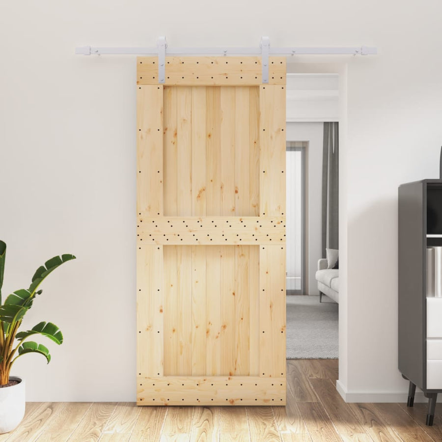 Ușă Glisantă Cu Set Feronerie, 90X210 Cm, Lemn Masiv De Pin