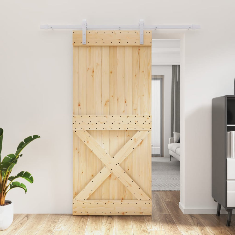 Ușă Glisantă Cu Set Feronerie, 90X210 Cm, Lemn Masiv De Pin